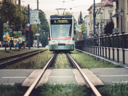 Augsburg, Germany - Sepember 05, 2019: Cable car in the city of Augsburgのeditorial素材