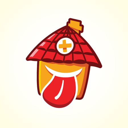 Cartoon funny house illustration isolated on a white background.のイラスト素材