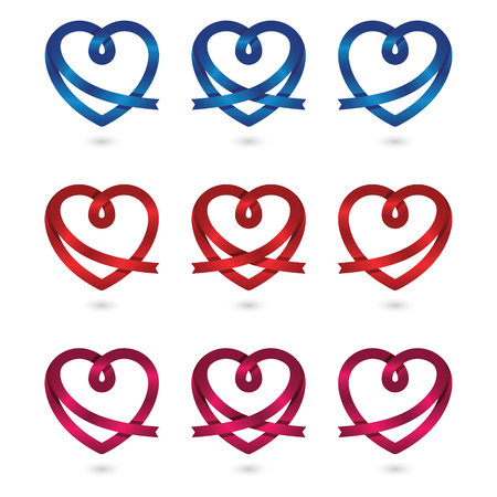 Set of Ribbon color heartsのイラスト素材