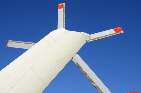 The blade (screw) of white helicopter on a clear blue skyの写真素材