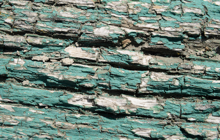 Wood texture with old green paint color, horizontal lines, backgroundの写真素材