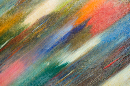 The colorful watercolor strokes on the canvas: pink, green, yellow, blue, orange, white. Dark and brightの写真素材