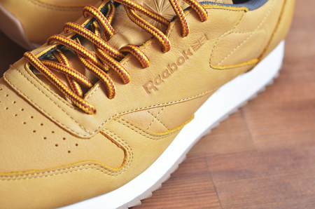Kiev, Ukraine - May 30, 2018: Reebok photo of a brown sneaker on the side close-upのeditorial素材