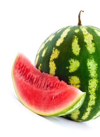 Watermelon and slice of watermelon isolated on white backgroundの写真素材