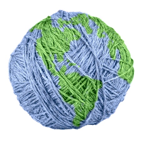 close-up of yarn Earth isolated on white backgroundの写真素材