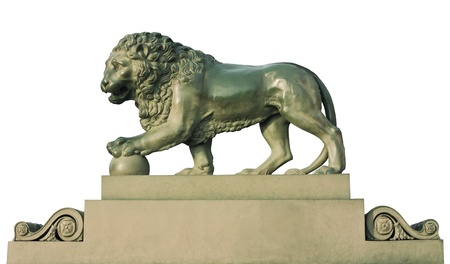 Lion sculpture around Palace Bridge in Saint Petersburg. Russiaの写真素材