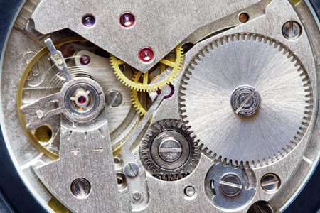 Closeup of the old metal clock mechanism