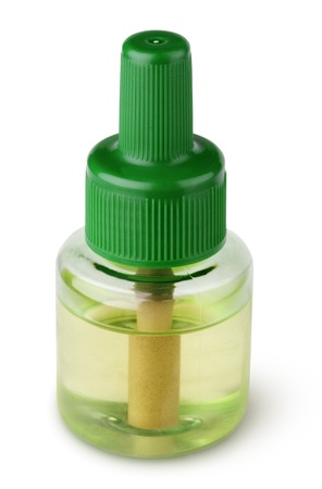 Bottle of anti-mosquito liquid for fumigator isolated on white with clipping pathの写真素材