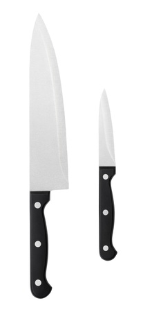 Closeup of kitchen knives isolated on white with clipping pathの写真素材