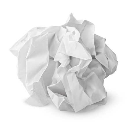 Crumpled paper ball isolated on white の写真素材