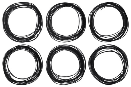 Set of felt pen hand drawn black circle isolated on whiteの写真素材