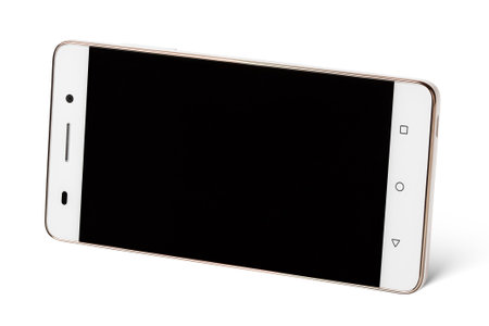 Modern white touch screen smartphones in horizontal isolated on white with clipping path