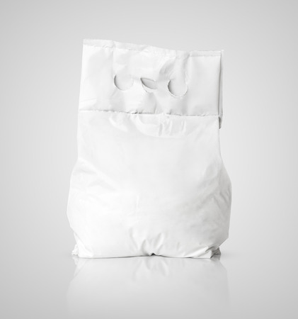 White blank washing powder bag package (cat, dog food) on grayの写真素材