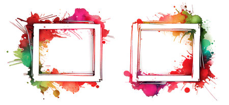 Rectangle frames with colorful paint ink grunge texture isolated on white backgroundの写真素材