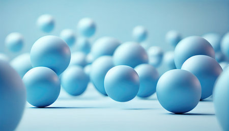 Abstract background with dynamic blue 3d spheres. 3D illustration.の素材