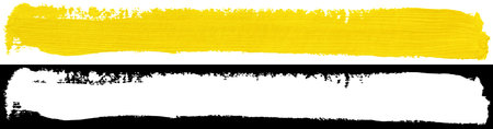 Yellow line of paint texture isolated on white background with clipping mask (alpha channel) for quick isolation.の写真素材