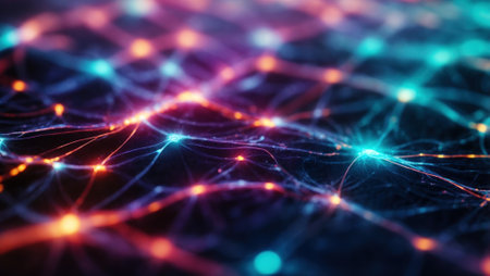 Macro shot of electrical signals between nerve cells of intramuscular tissue. Neurobiological abstract background. Generative AIの素材