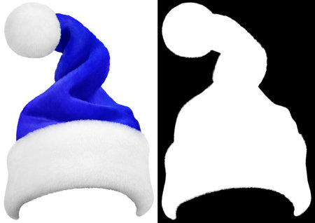Santa Claus hat or christmas blue cap isolated on white background with high quality clipping mask (alpha channel) for quick isolation. Easy to selection object.の写真素材