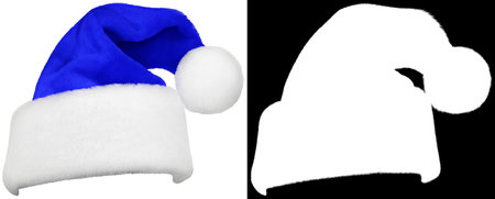 Santa Claus hat or christmas blue cap isolated on white background with high quality clipping mask (alpha channel) for quick isolation. Easy to selection object.の写真素材