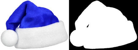 Santa Claus hat or christmas blue cap isolated on white background with high quality clipping mask (alpha channel) for quick isolation. Easy to selection object.の写真素材