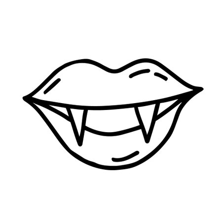 Hand drawn design of lips with fangs in doodle styleのイラスト素材
