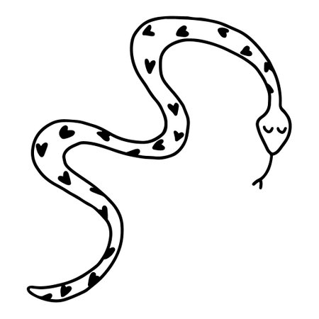 Hand drawn design of snake with hearts picture in doodle styleのイラスト素材