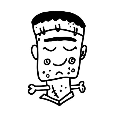 Hand drawn character design of cute frankenstein in doodle styleのイラスト素材