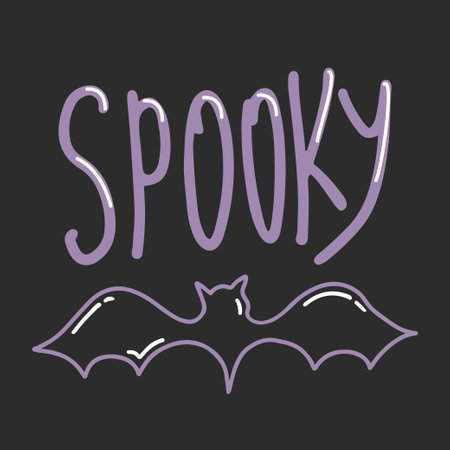 Spooky lettering design with outline bat. Hello cute quote. Phrase for card, t-shirts and wall art. vector design.のイラスト素材