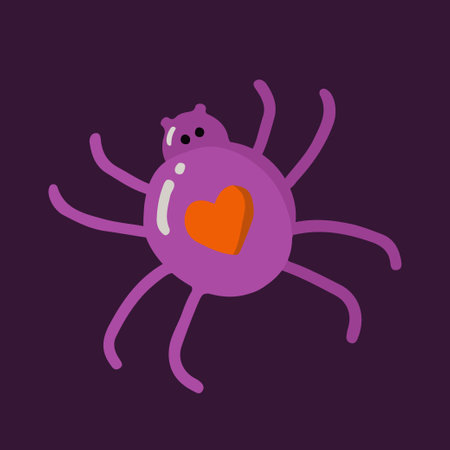 Vector isolated cute spider with heart picture illustration in cartoon styleのイラスト素材