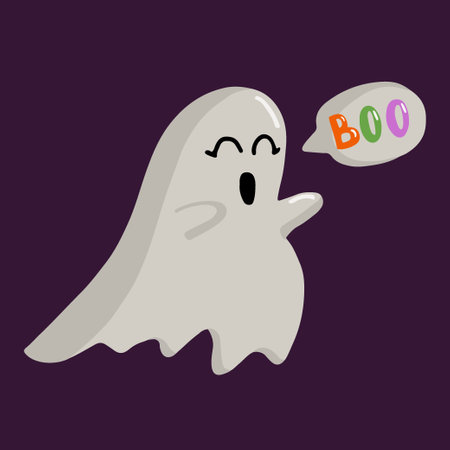 Vector isolated cute ghost with boo speech cloud illustration in cartoon styleのイラスト素材