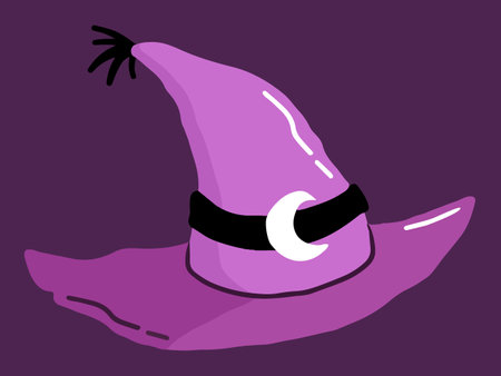 Vector isolated witch hat with crescent picture illustration in cartoon styleのイラスト素材