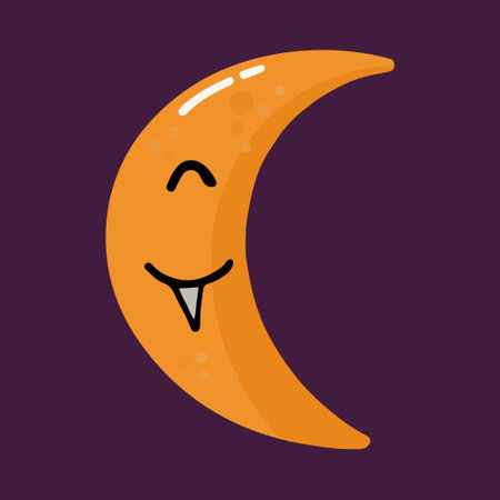 Vector isolated cute yellow crescent with fang illustration in cartoon styleのイラスト素材