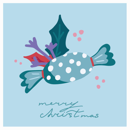 Christmas and new year card with sweets. Illustration with merry christmas lettering.のイラスト素材