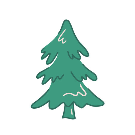 Hand drawn illustration of christmas tree with star. Christmas elements in doodle style. Vector isolated clipartのイラスト素材