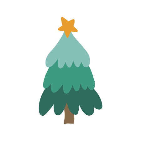 Hand drawn illustration of christmas tree with star. Christmas elements in doodle style. Vector isolated clipartのイラスト素材