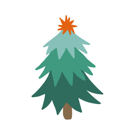 Hand drawn illustration of christmas tree with star. Christmas elements in doodle style. Vector isolated clipartのイラスト素材