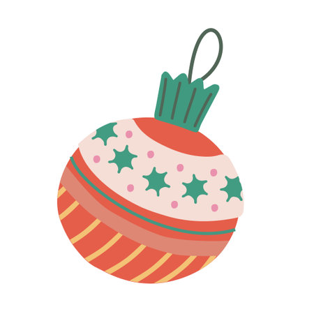 Hand drawn illustration of christmas ball. Christmas tree decoration elements in doodle style. Vector isolated clipartのイラスト素材