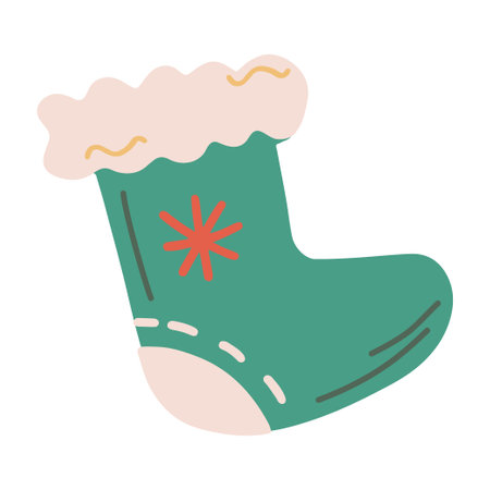 Hand drawn illustration of christmas sock. Christmas decoration element in doodle style. Vector isolated clipartのイラスト素材