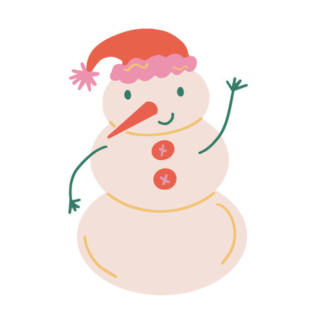 Snowman vector isolated clipart in retro style. Christmas decoration element in doodle styleのイラスト素材