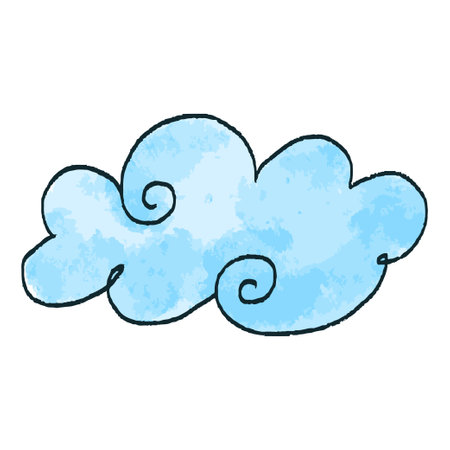 Cute hand-drawn watercolor art of cloud with black outline.のイラスト素材
