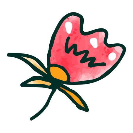 Hand drawn watercolor art of red flower in cartoon style. Flower in black outline.のイラスト素材