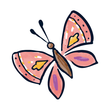 Cute hand-drawn watercolor illustration of colorful butterfly.のイラスト素材