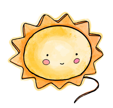 Hand-drawn watercolor illustration of baby nightlight. Bedside lamp in the form of the cute sun isolated in doodle style.のイラスト素材