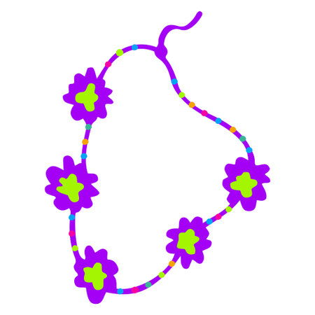 Hand-drawn purple beaded necklace vector isolated clipart. Beaded accessories in doodle styleのイラスト素材