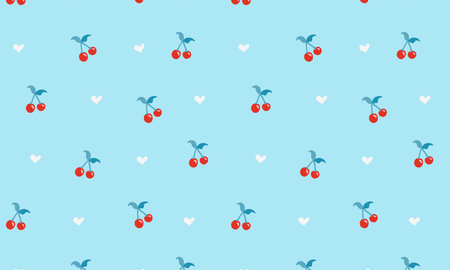 Hand drawn seamless pattern with cherry. Cute and modern vector background for wrapping paper, backdrop, phone casesのイラスト素材
