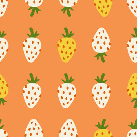 Strawberry vector seamless pattern. Cute doodle background with hand drawn berry for wallpaper, textile, wrapping paper print designのイラスト素材