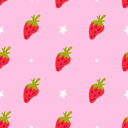 Strawberry vector seamless pattern. Cute doodle background with hand drawn berry for wallpaper, textile, wrapping paper print designのイラスト素材