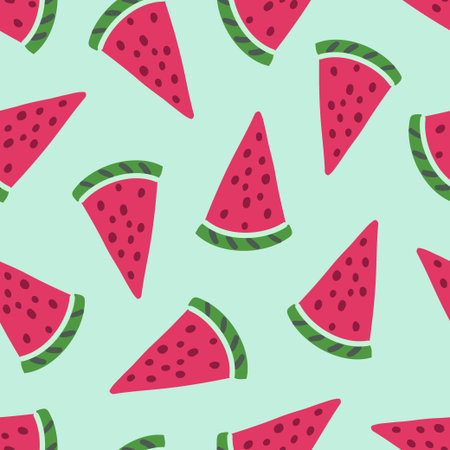 Cute and vivid seamless pattern with watermelon. Repeating vector hand drawn design for textile,...