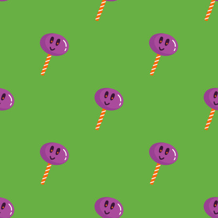 Simple seamless pattern with lollipop on dark background. Halloween concept. Hand drawn vector illustration for cover, stationary, wallpaper, prints, wrapping, textileのイラスト素材