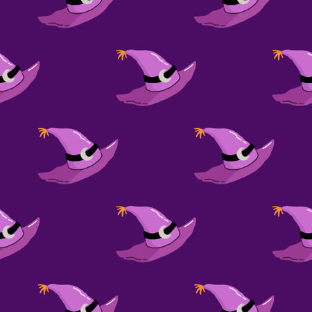 Simple seamless pattern with witch hat. Halloween trendy concept. Hand drawn vector illustration for cover, stationary, wallpaper, prints, wrapping, textileのイラスト素材